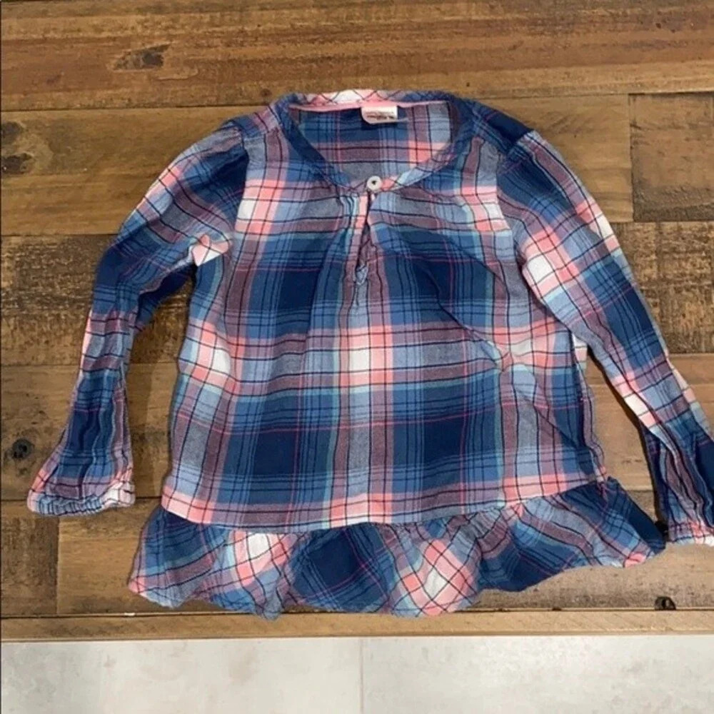 OshKosh Girls B'gosh Pink Blue Plaid Ruffle Top Shirt 18M